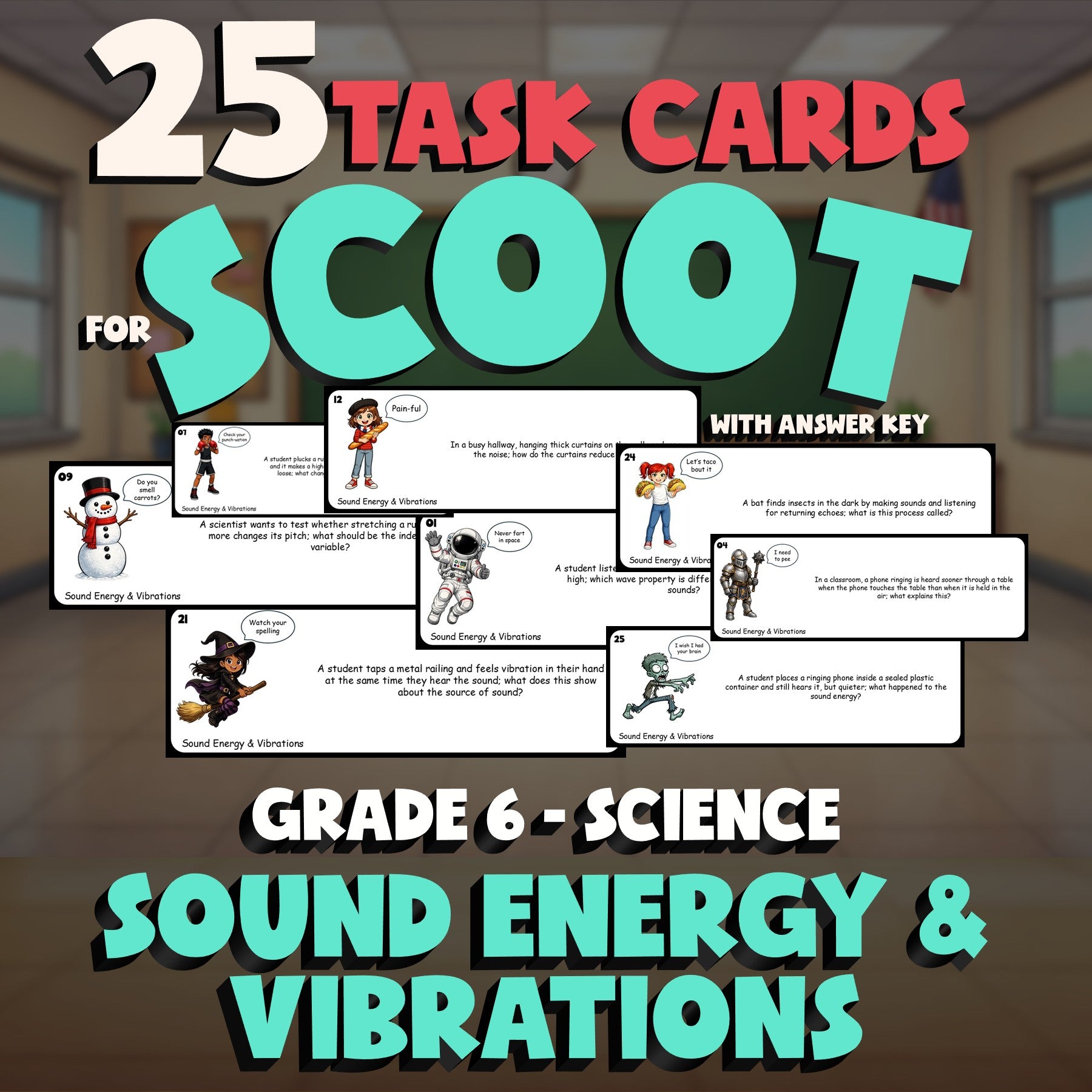 Sound Energy & Vibrations SCOOT TASK CARDS Science Game - No Prep Grade 6 Review