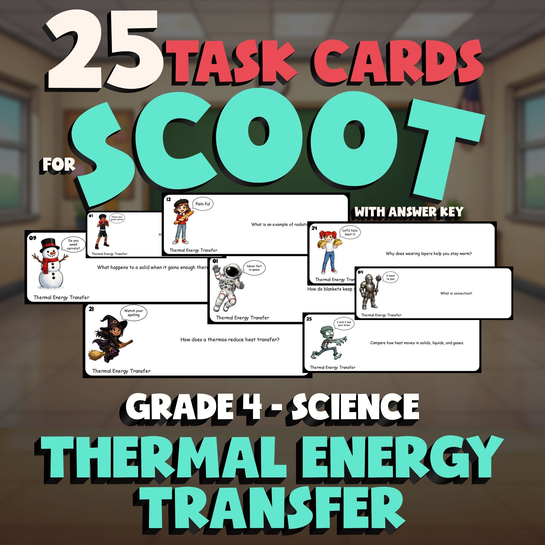 Thermal Energy Transfer SCOOT TASK CARDS Science Game - No Prep Grade 4 Review