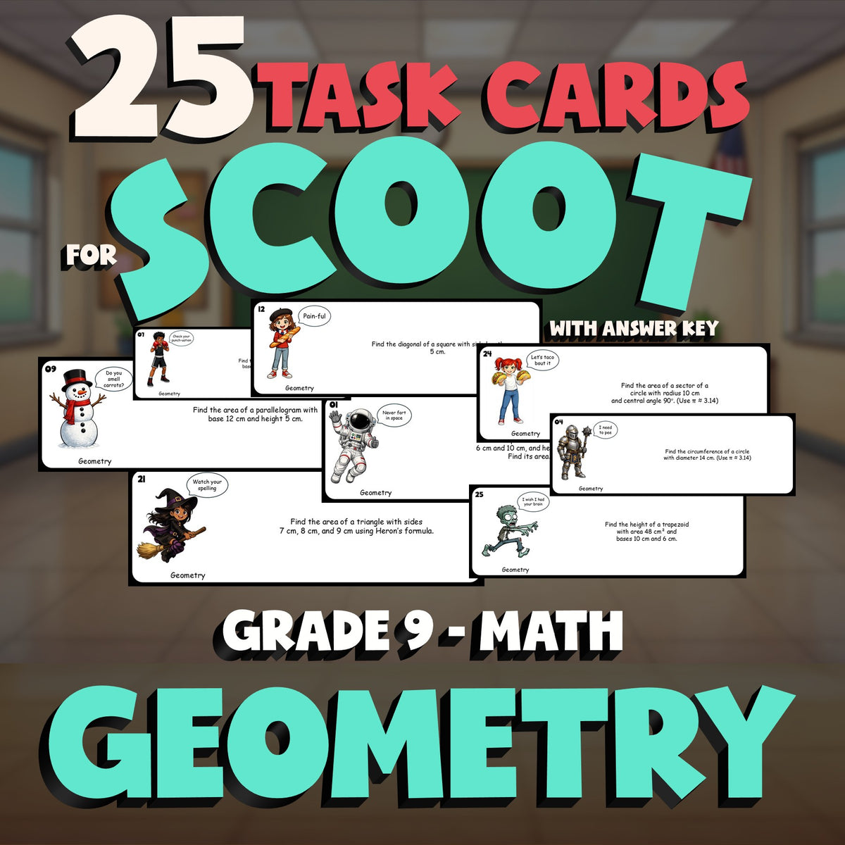 Geometry SCOOT TASK CARDS Math Game - No Prep Grade 9 Review Activity