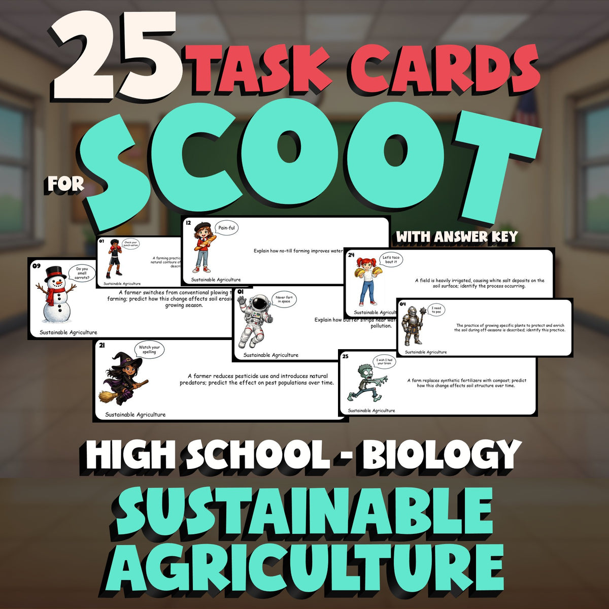 Sustainable Agriculture SCOOT TASK CARDS Science Game - No Prep Biology Review