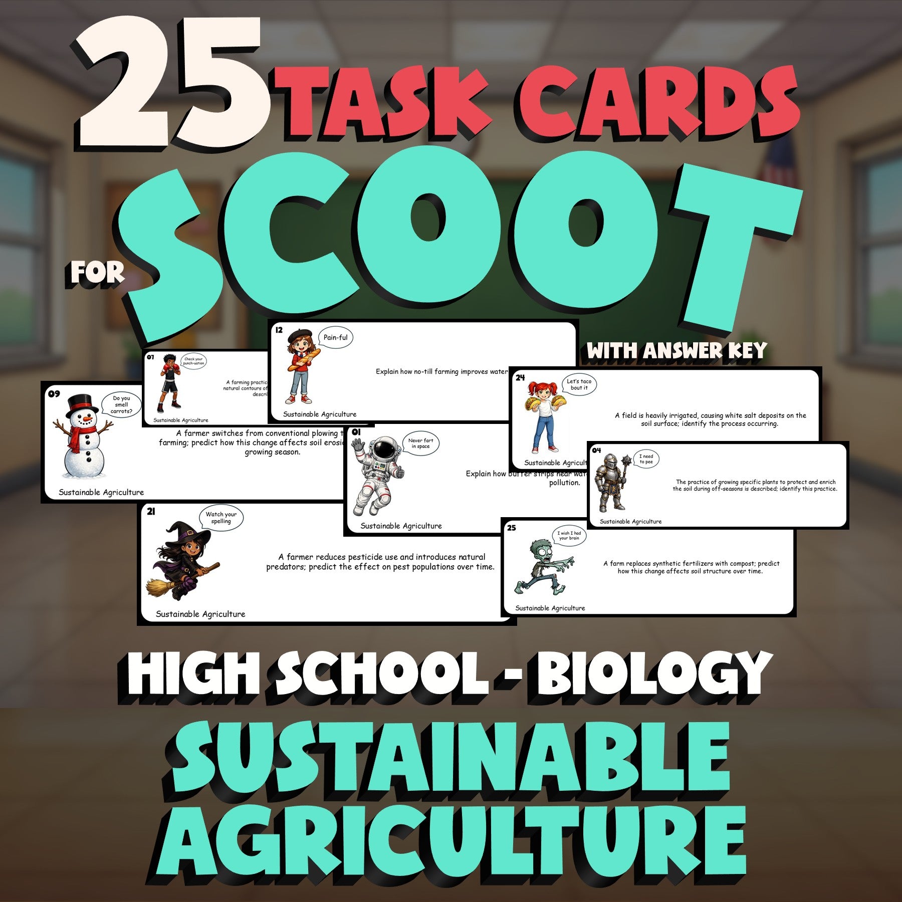 Sustainable Agriculture SCOOT TASK CARDS Science Game - No Prep Biology Review