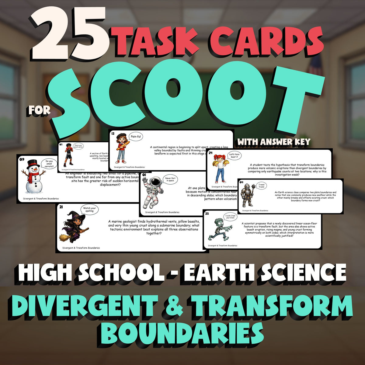 Divergent & Transform Boundaries SCOOT TASK CARDS Game - No Prep Earth Science