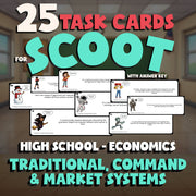 Traditional, Command & Market Systems SCOOT TASK CARDS Economics Game - No Prep