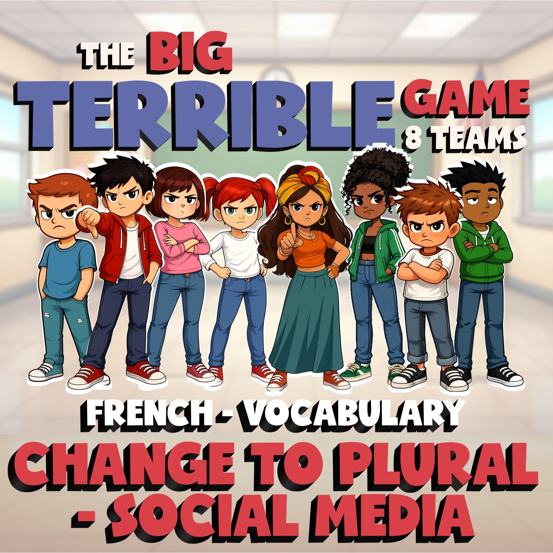 Change to Plural - Social Media BIG TERRIBLE GAME - No Prep French Exercise