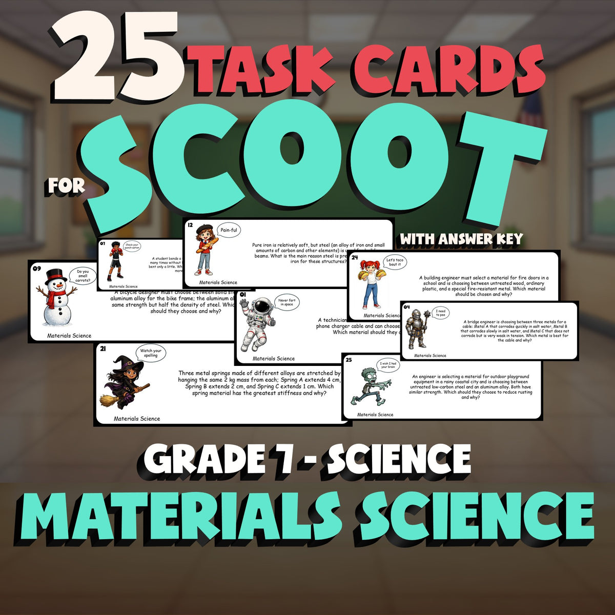 Materials Science SCOOT TASK CARDS Science Game - No Prep Grade 7 Review