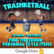 Find the Error - Personal Style Items TRASHKETBALL Spanish Game - No Prep