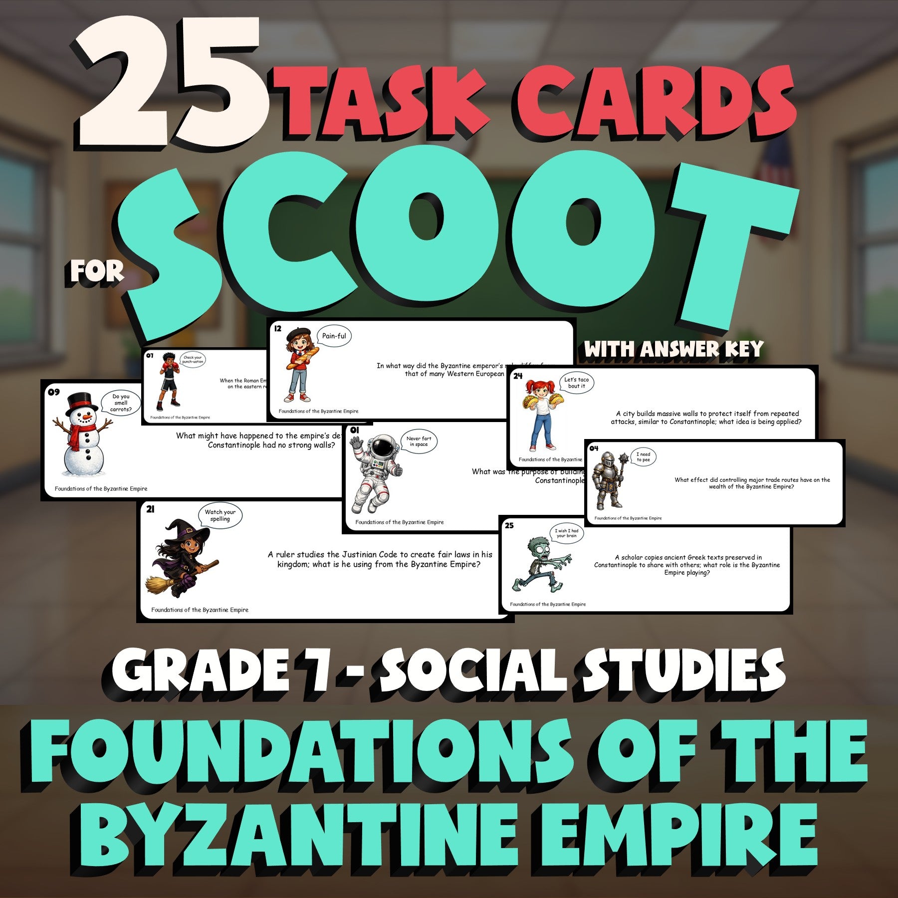 Foundations of the Byzantine Empire SCOOT TASK CARDS Socials Game - Grade 7