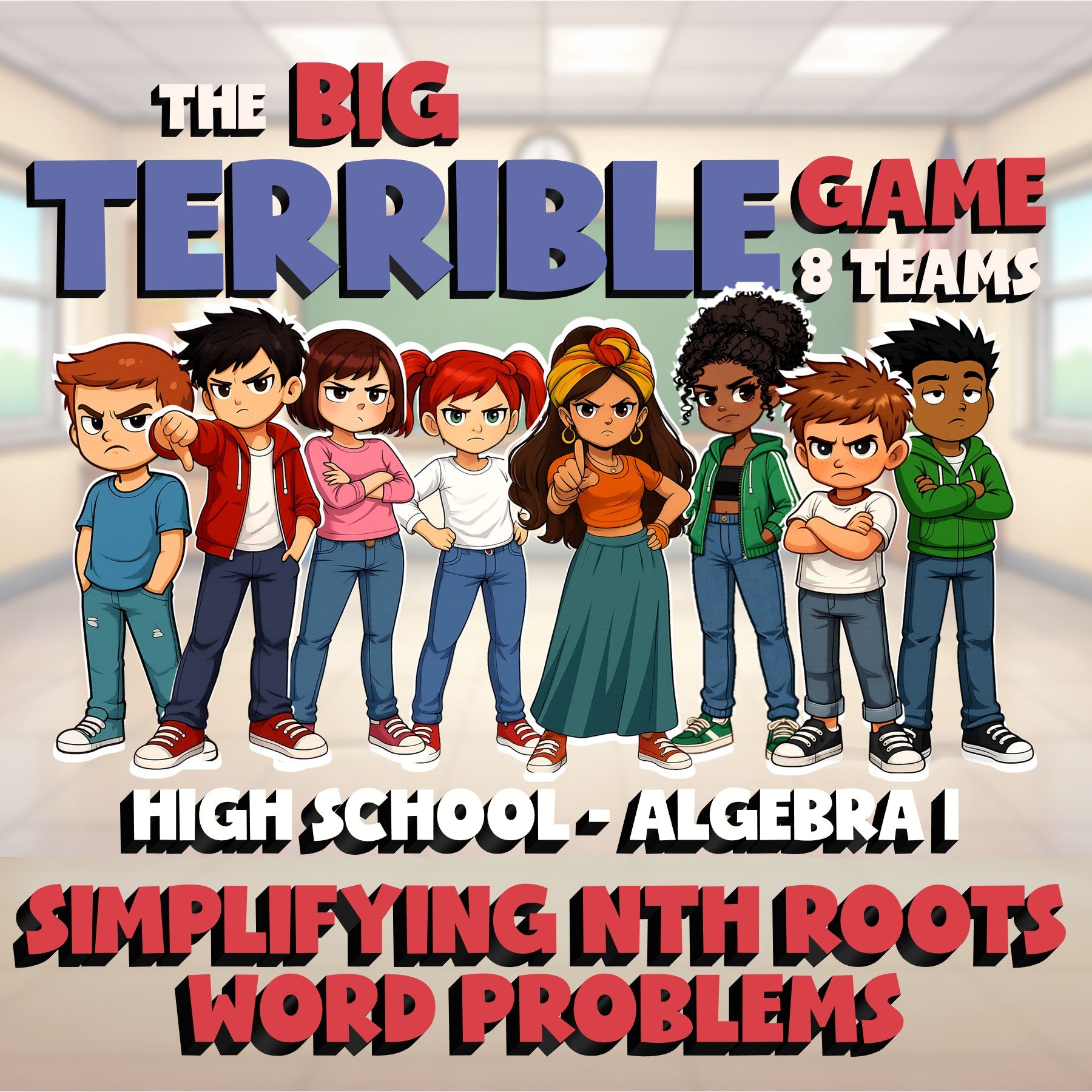 Simplifying nth Roots Word Problems BIG TERRIBLE GAME - No Prep Algebra 1 Review