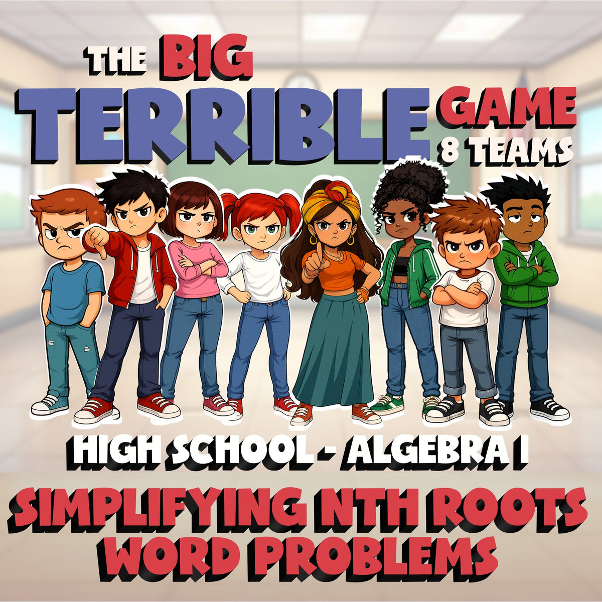 Simplifying nth Roots Word Problems BIG TERRIBLE GAME - No Prep Algebra 1 Review
