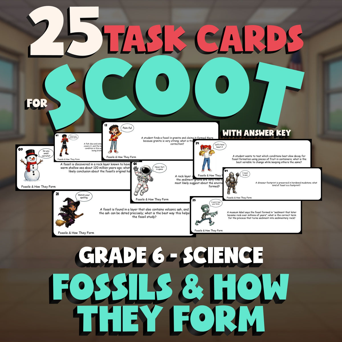 Fossils & How They Form SCOOT TASK CARDS Science Game - No Prep Grade 6 Review