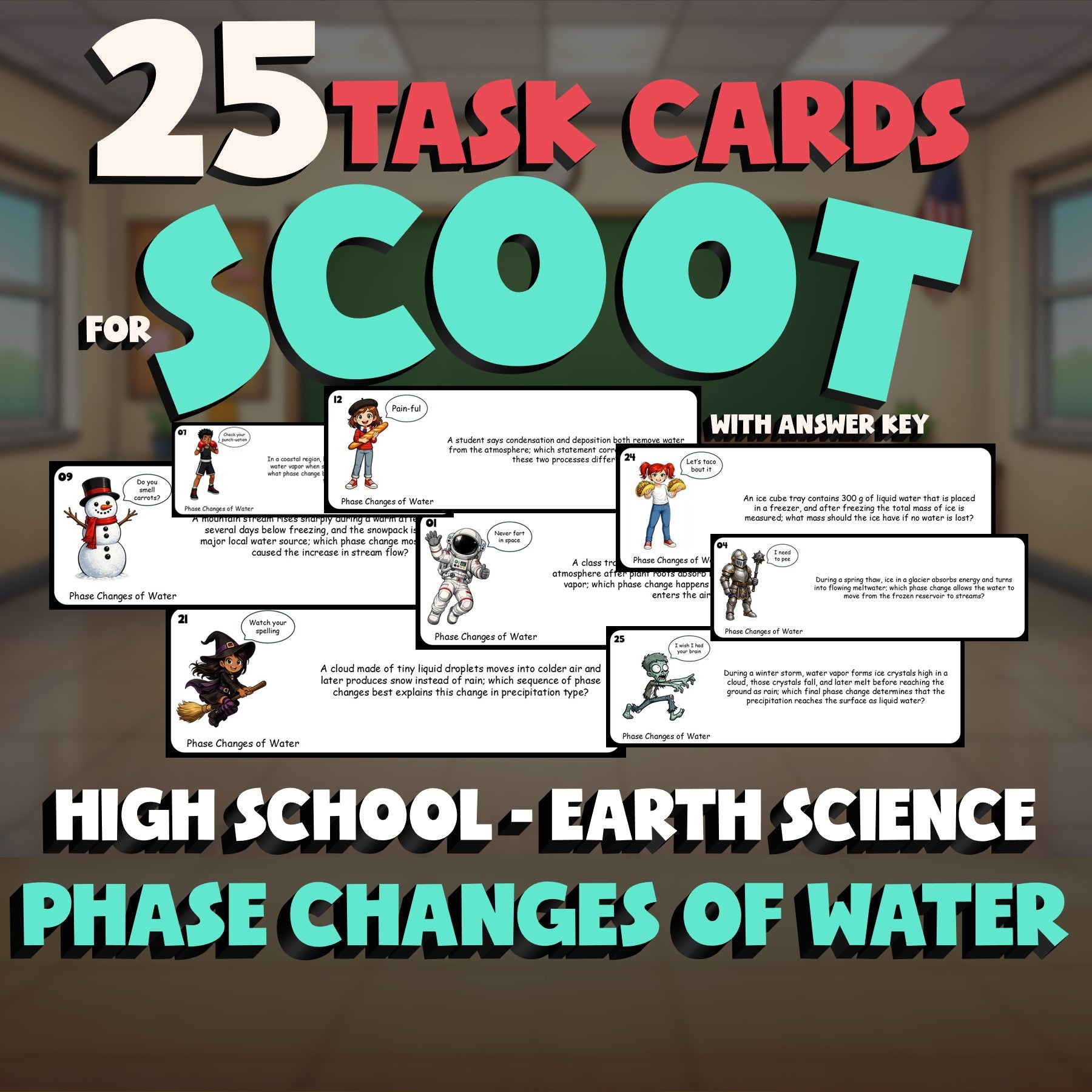 Phase Changes of Water SCOOT TASK CARDS Game - No Prep Earth Science Review