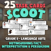 Distinguishing Fact, Interpretation & Persuasion SCOOT TASK CARDS ELA Game - G11