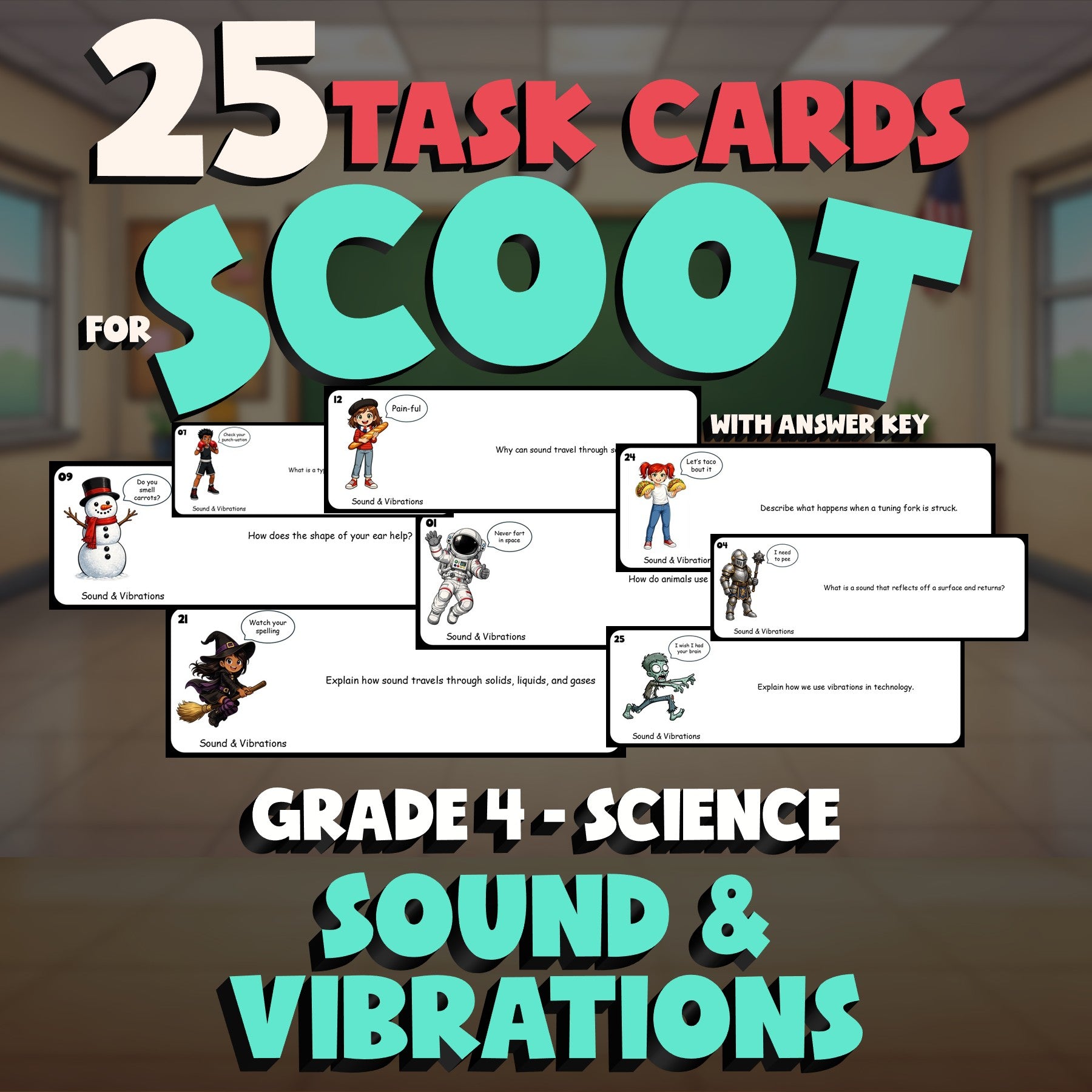 Sound & Vibrations SCOOT TASK CARDS Science Game - No Prep Grade 4 Review