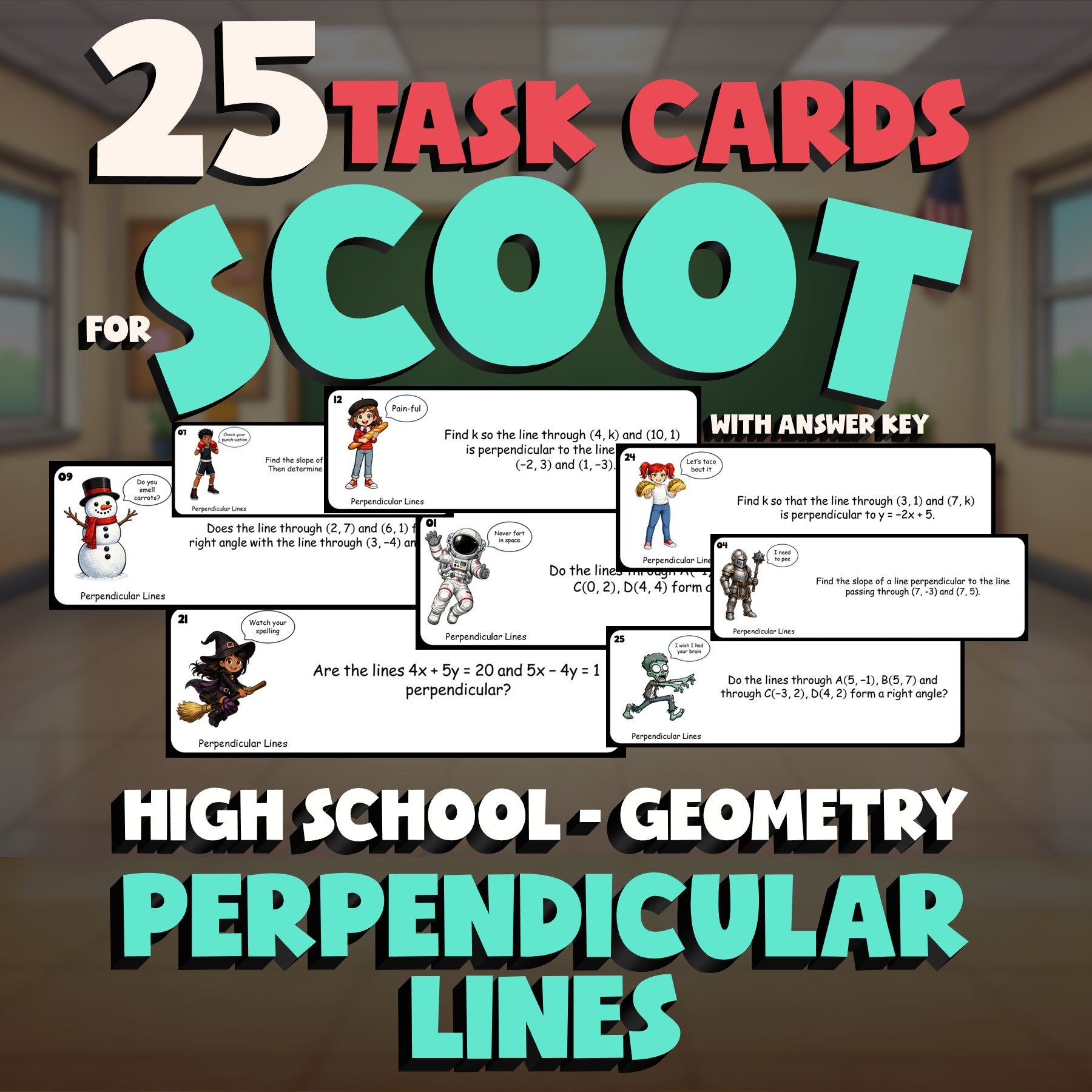 Perpendicular Lines SCOOT TASK CARDS Math Game - No Prep Geometry Review