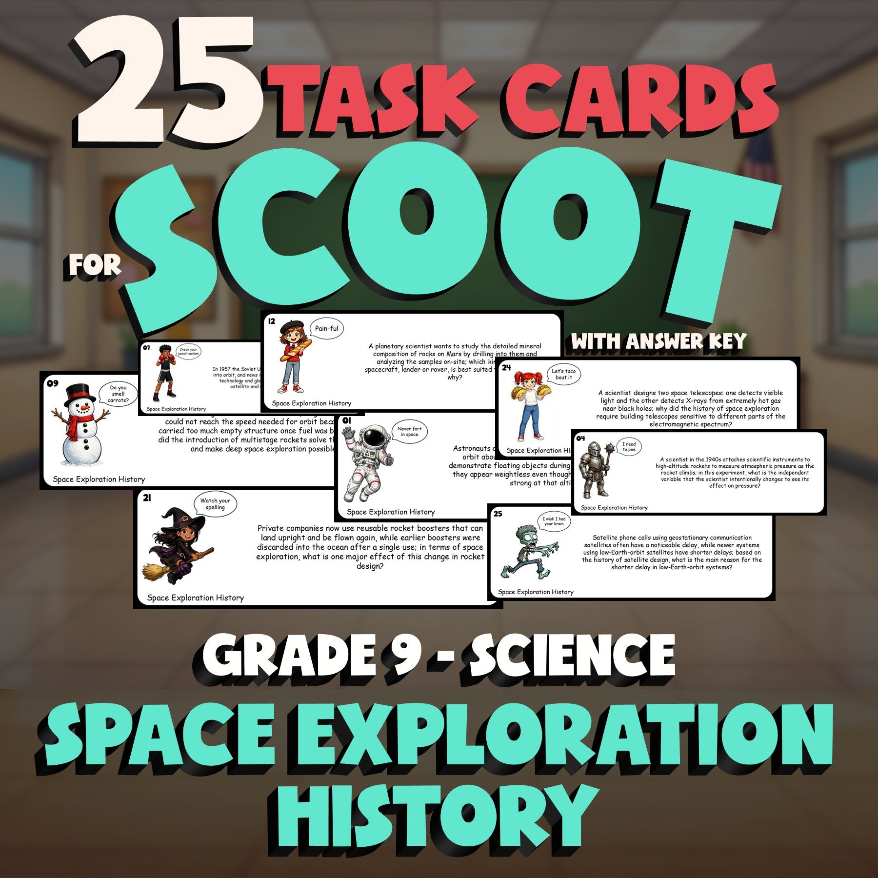 Space Exploration History SCOOT TASK CARDS Science Game - No Prep Grade 9 Review