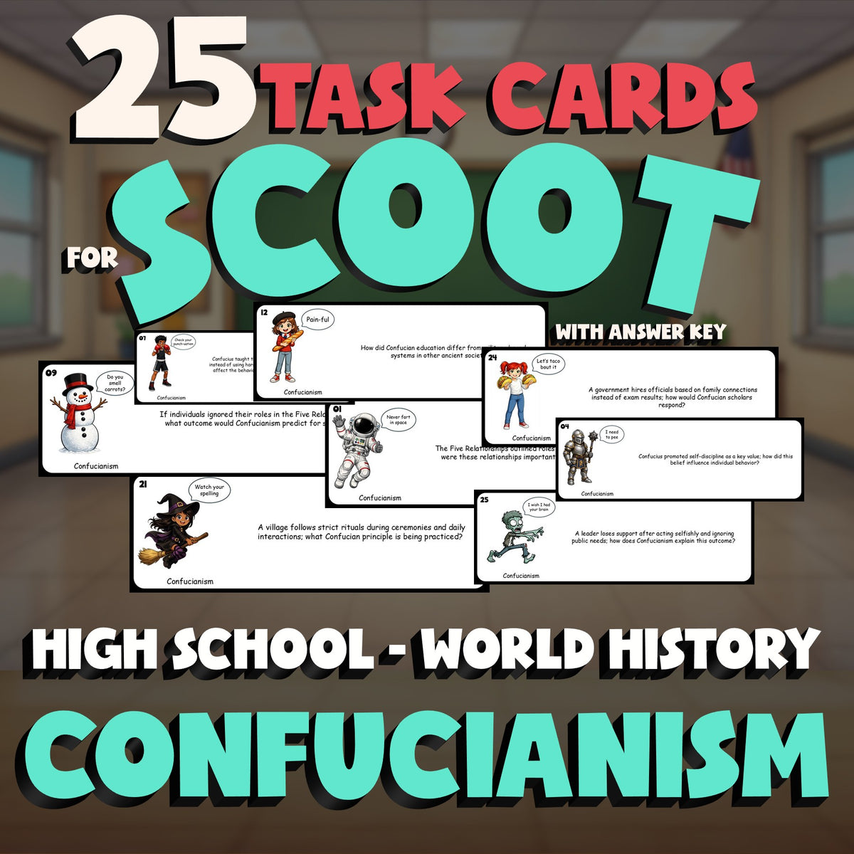 Confucianism SCOOT TASK CARDS Game - No Prep World History Review Activity