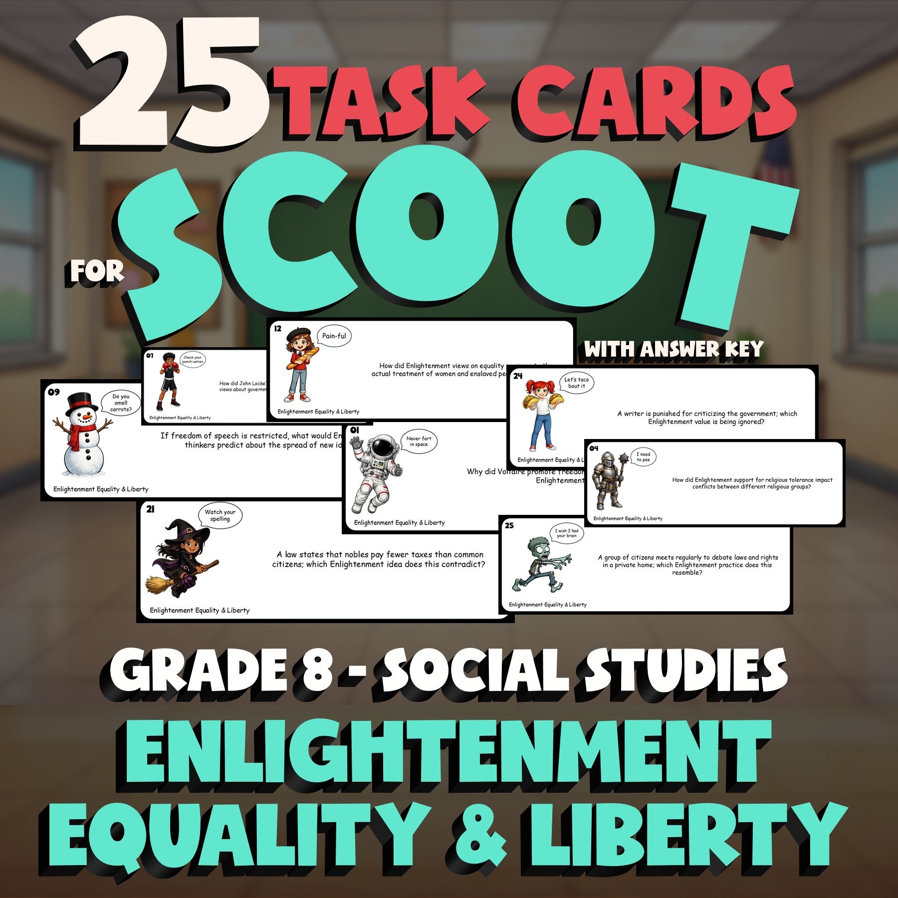 Enlightenment Equality & Liberty SCOOT TASK CARDS Socials Game - No Prep Grade 8