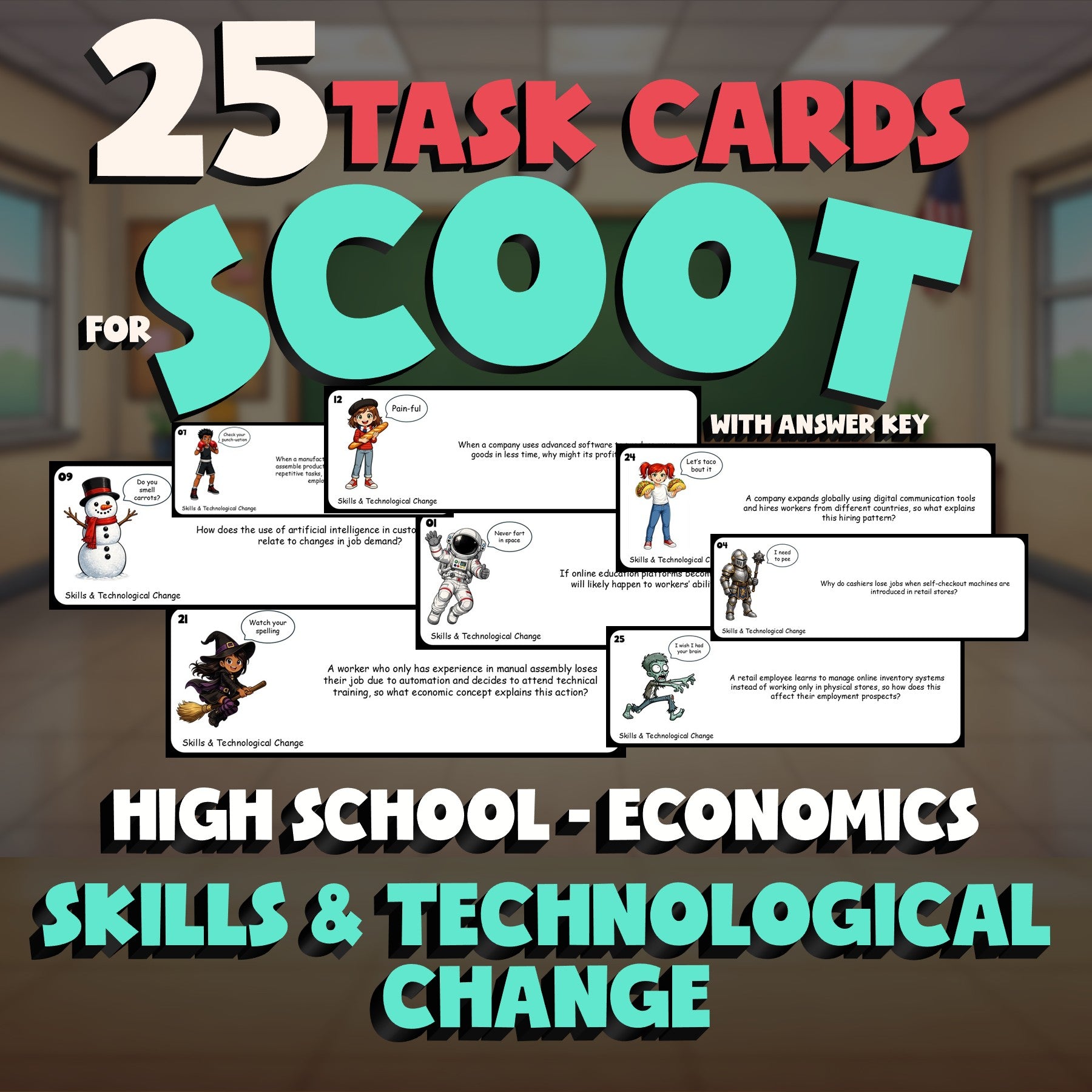 Skills & Technological Change SCOOT TASK CARDS Economics Game - No Prep Review