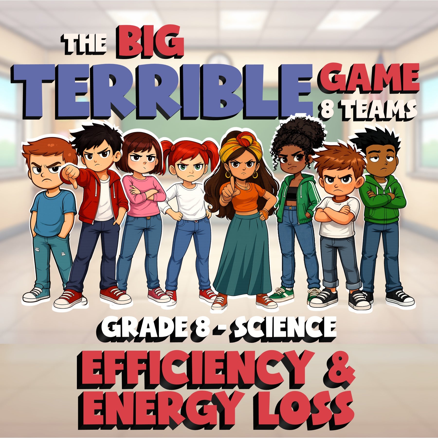 Efficiency & Energy Loss BIG TERRIBLE GAME - No Prep Grade 8 Science Review