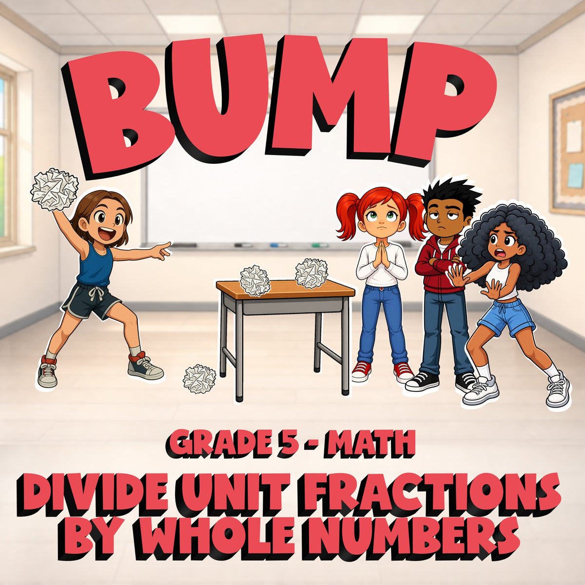 Divide Unit Fractions by Whole Numbers BUMP Math Game - No Prep Grade 5 Review