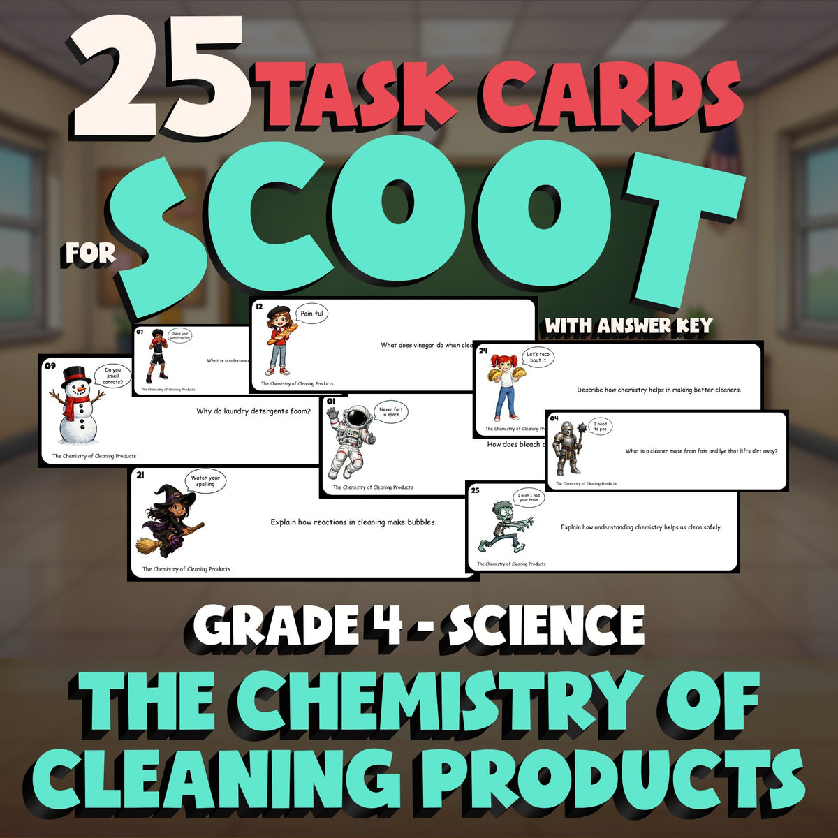 The Chemistry of Cleaning Products SCOOT TASK CARDS Science Game - Grade 4