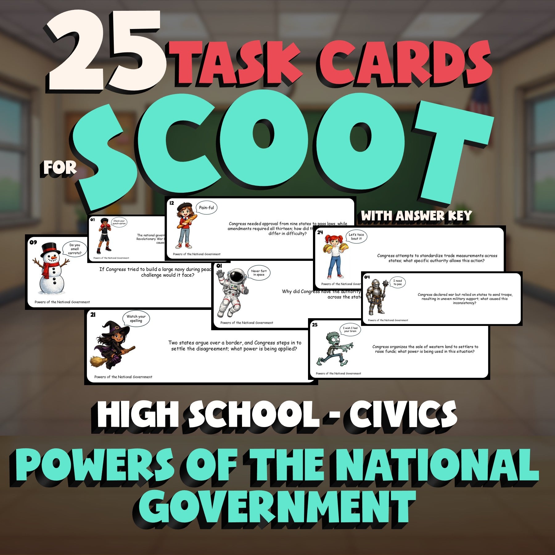 Powers of the National Government SCOOT TASK CARDS Civics Game - No Prep Review