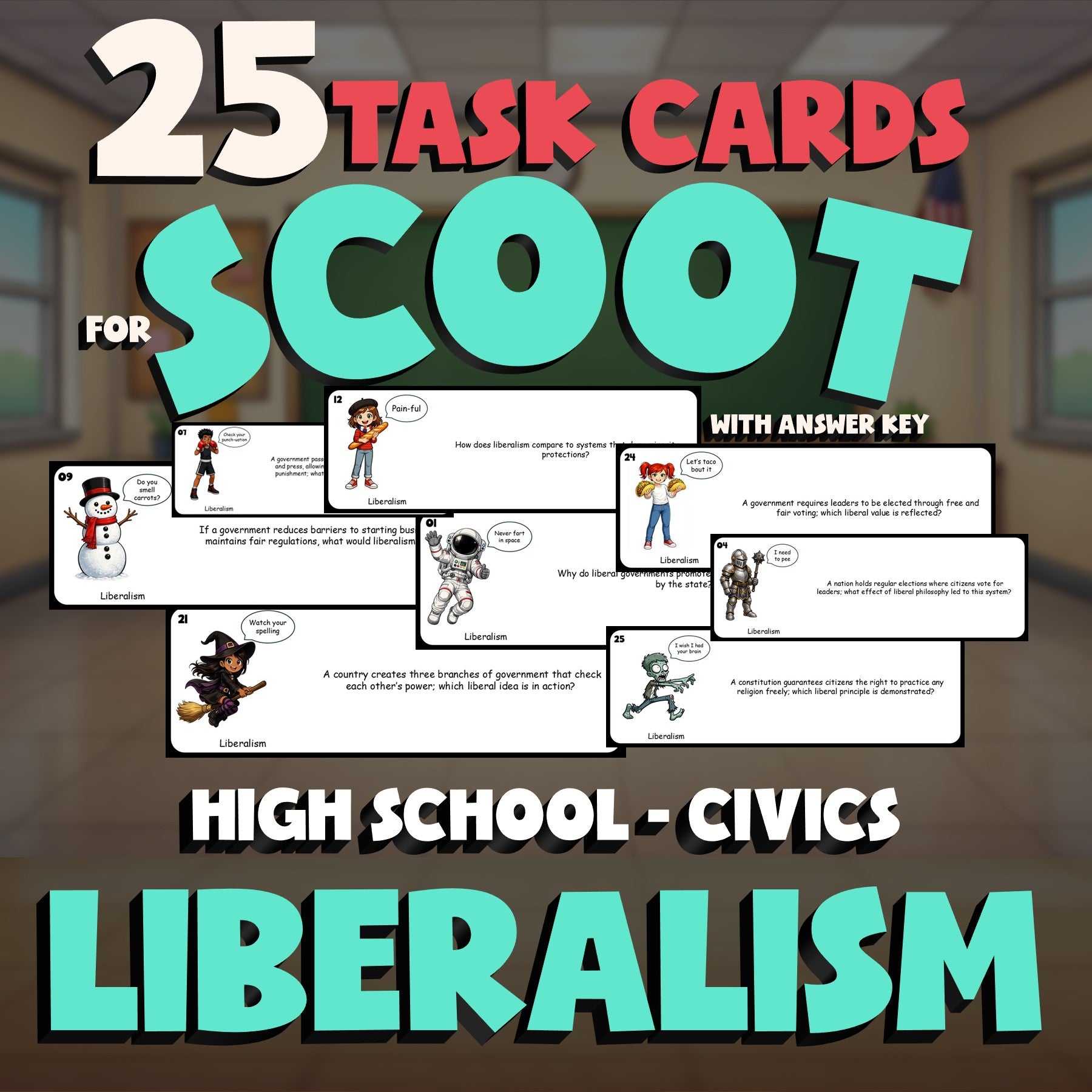 Liberalism SCOOT TASK CARDS Civics Game - No Prep Review Activity