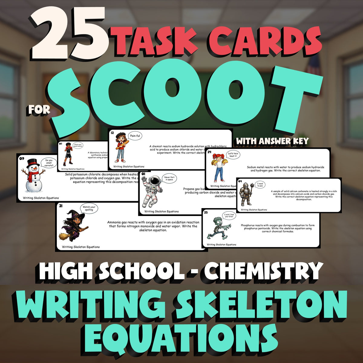 Writing Skeleton Equations SCOOT TASK CARDS Science Game - No Prep Chemistry