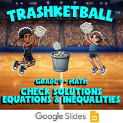 Check Solutions Equations & Inequalities TRASHKETBALL Math Game - Grade 9