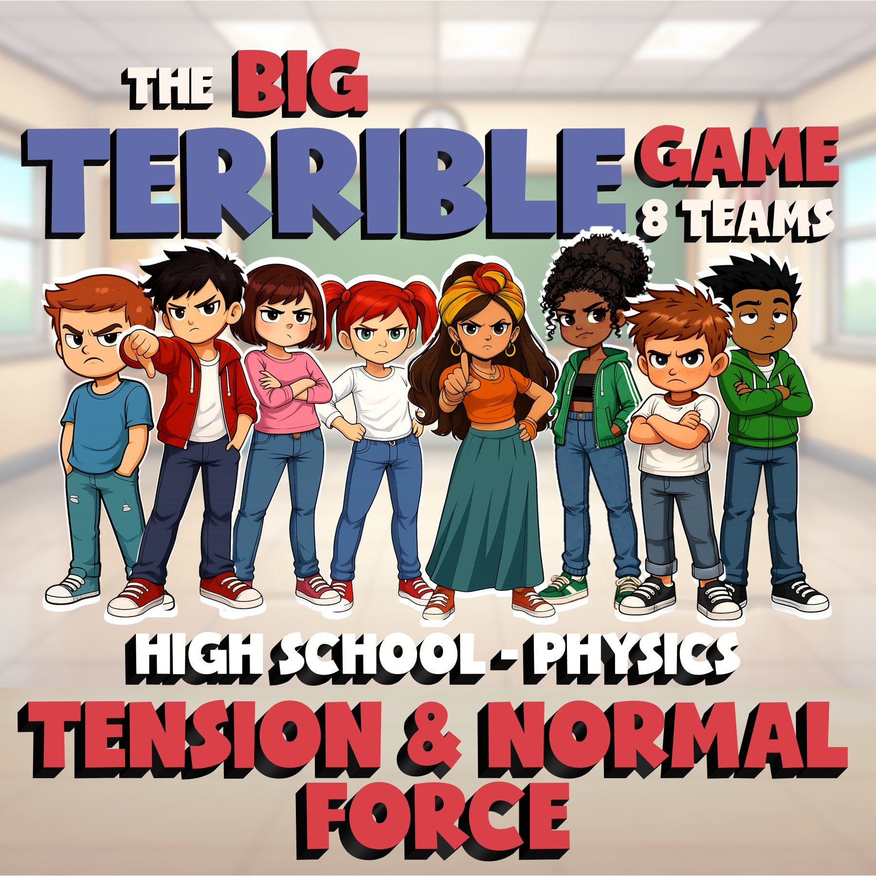 Tension & Normal Force BIG TERRIBLE GAME - No Prep Physics Science Review