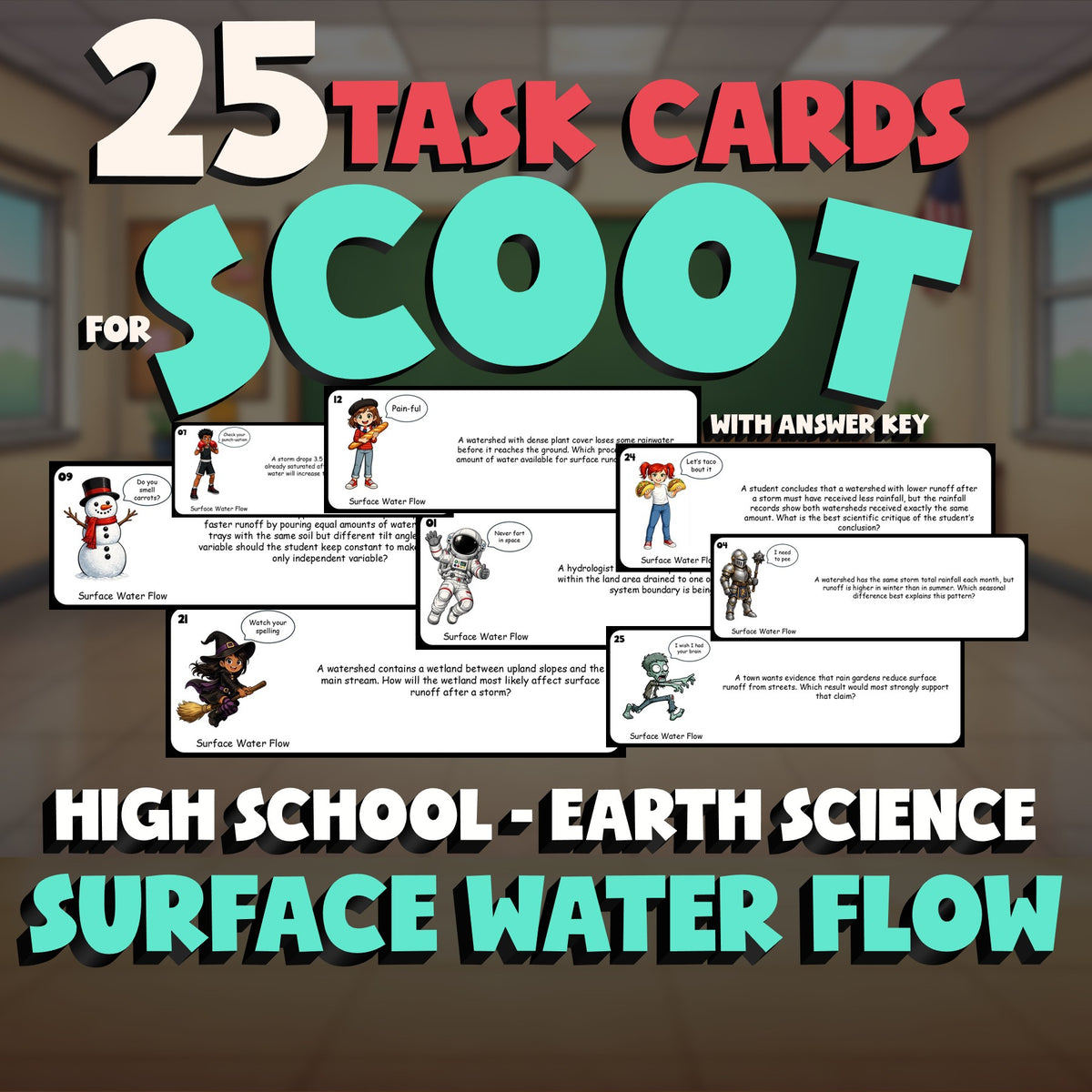 Surface Water Flow SCOOT TASK CARDS Game - No Prep Earth Science Review Activity