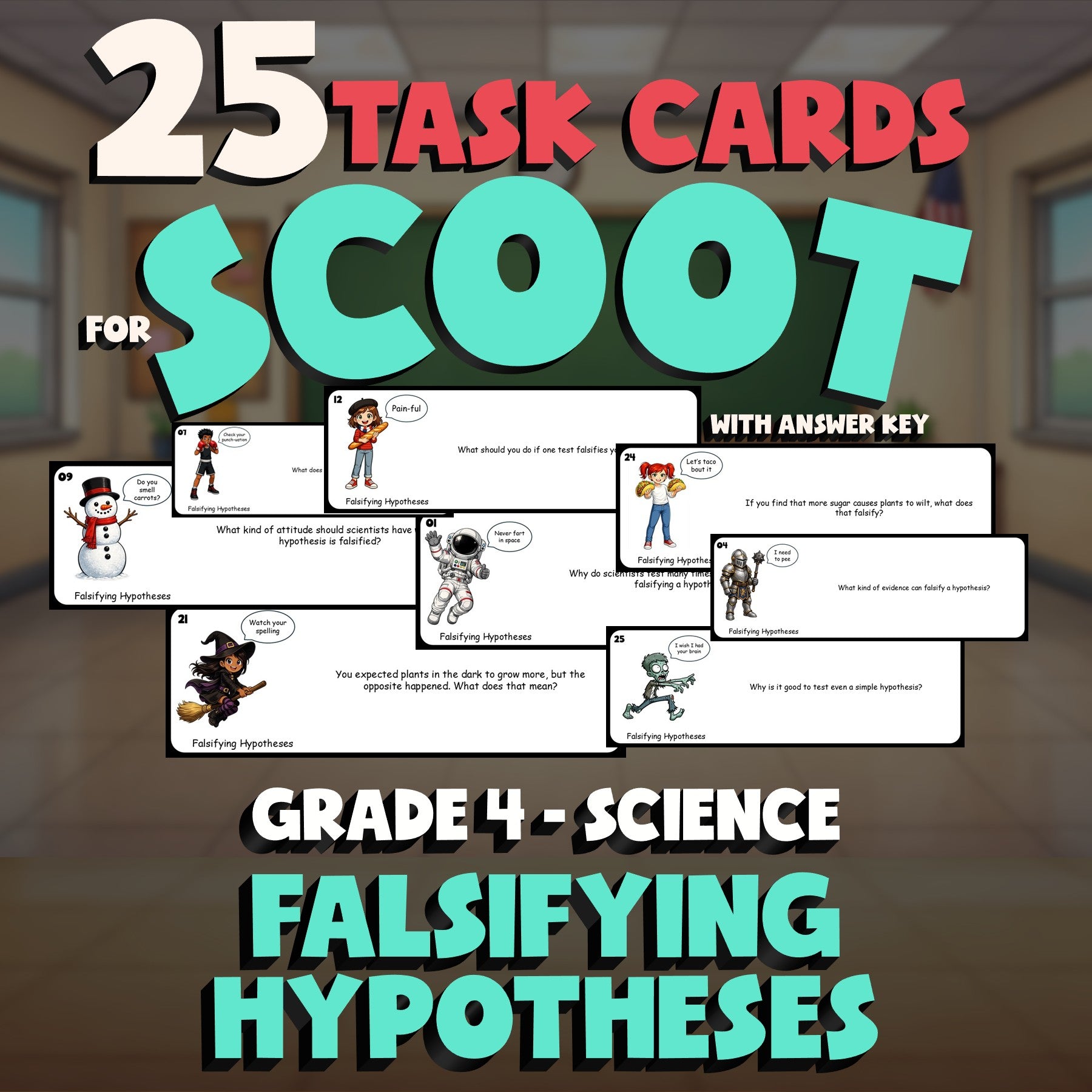 Falsifying Hypotheses SCOOT TASK CARDS Science Game - No Prep Grade 4 Review