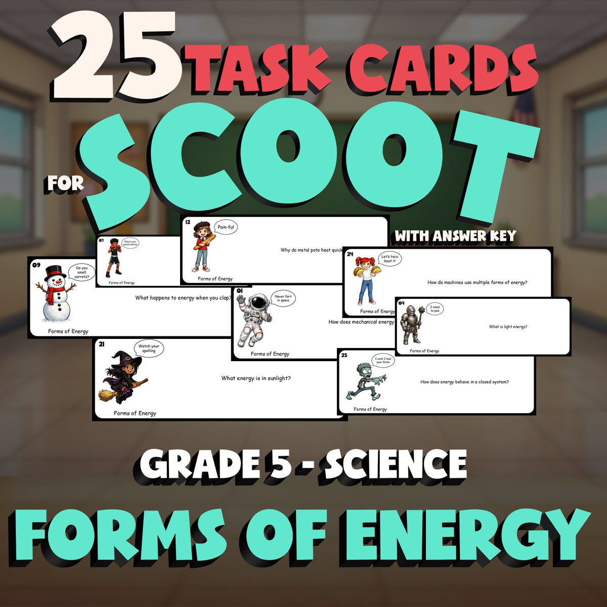 Forms of Energy SCOOT TASK CARDS Science Game - No Prep Grade 5 Review Activity