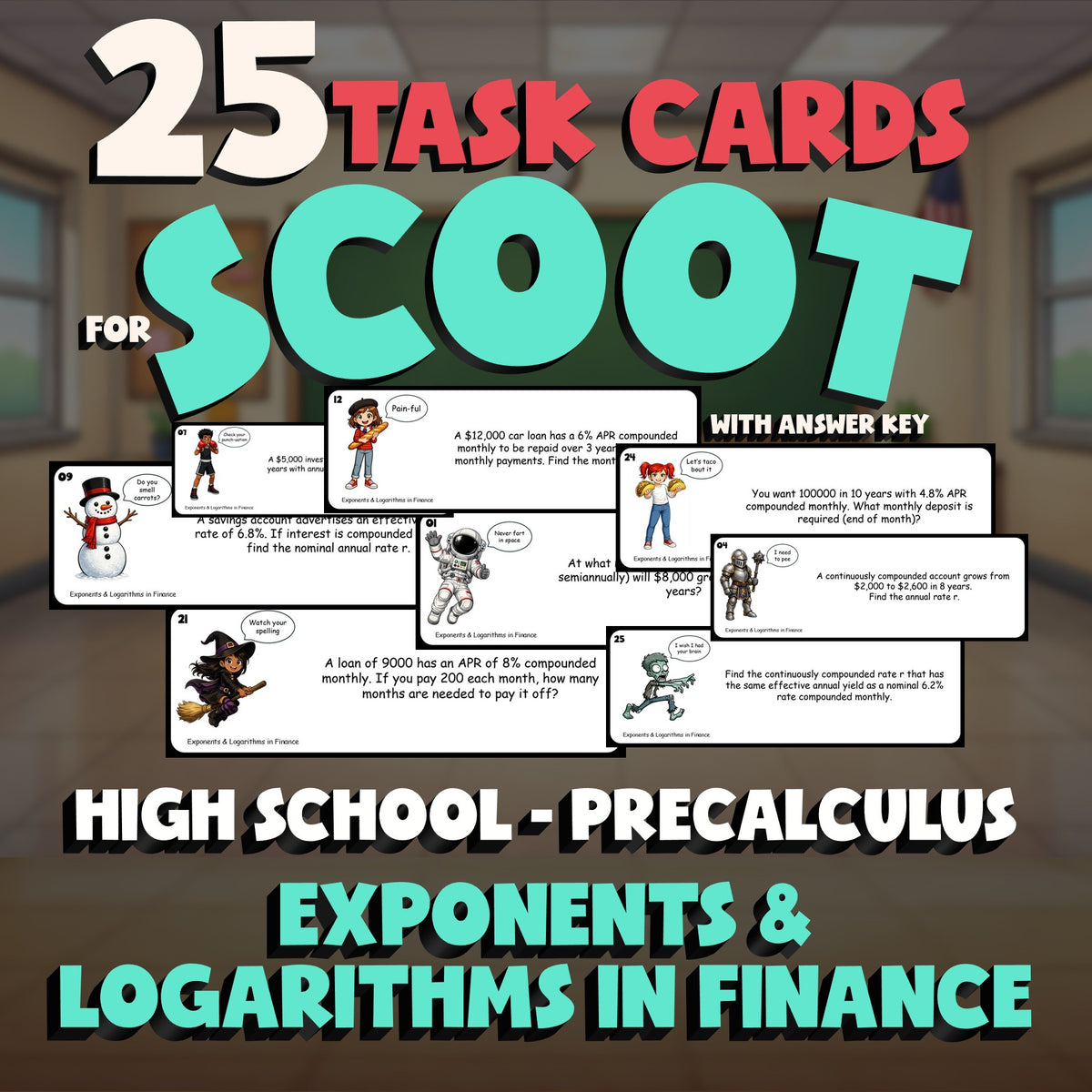 Exponents & Logarithms in Finance SCOOT TASK CARDS Math Game - PreCalculus