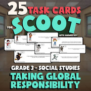 Taking Global Responsibility SCOOT TASK CARDS Socials Game - No Prep Grade 3