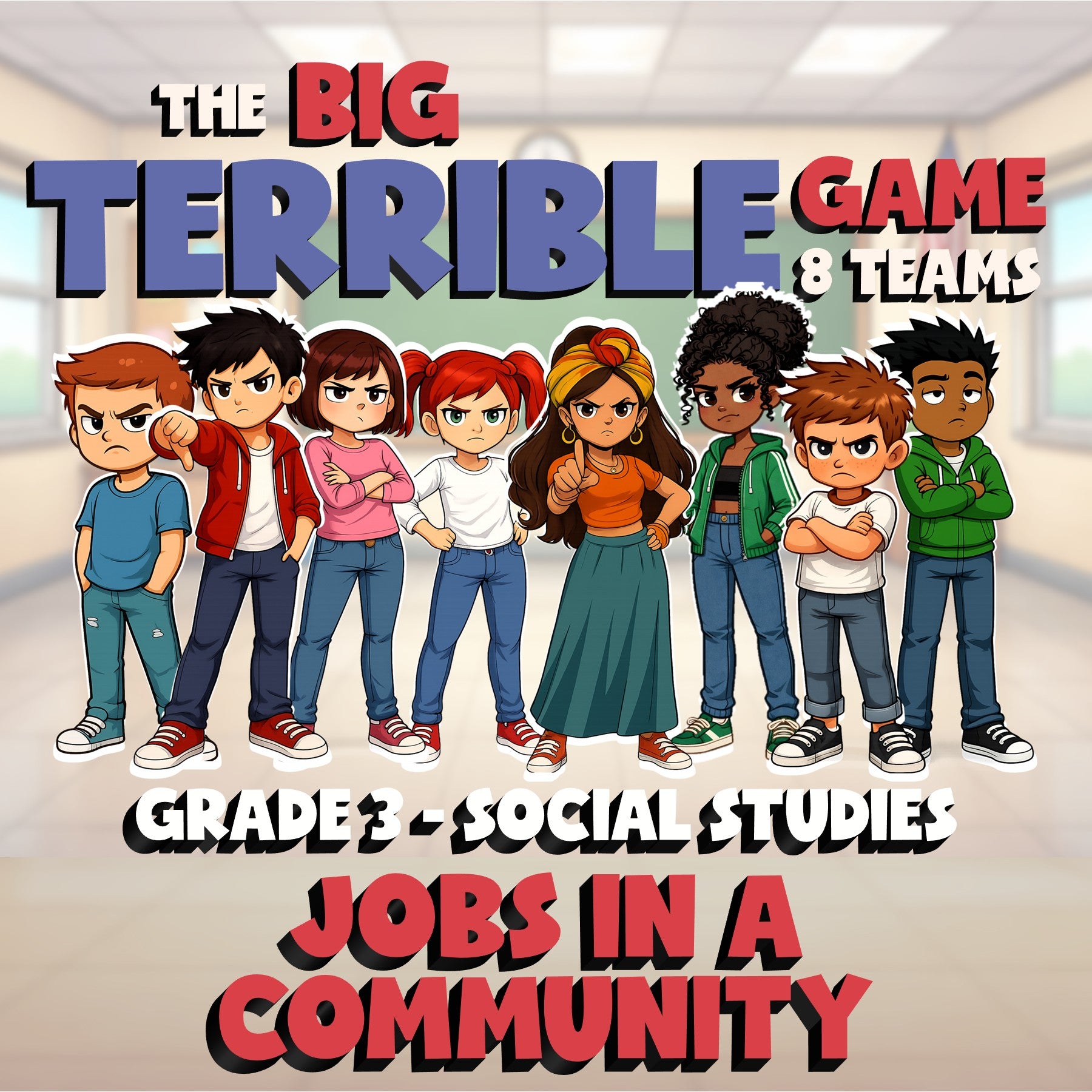Jobs in a Community BIG TERRIBLE GAME - No Prep Grade 3 Socials Review Activity