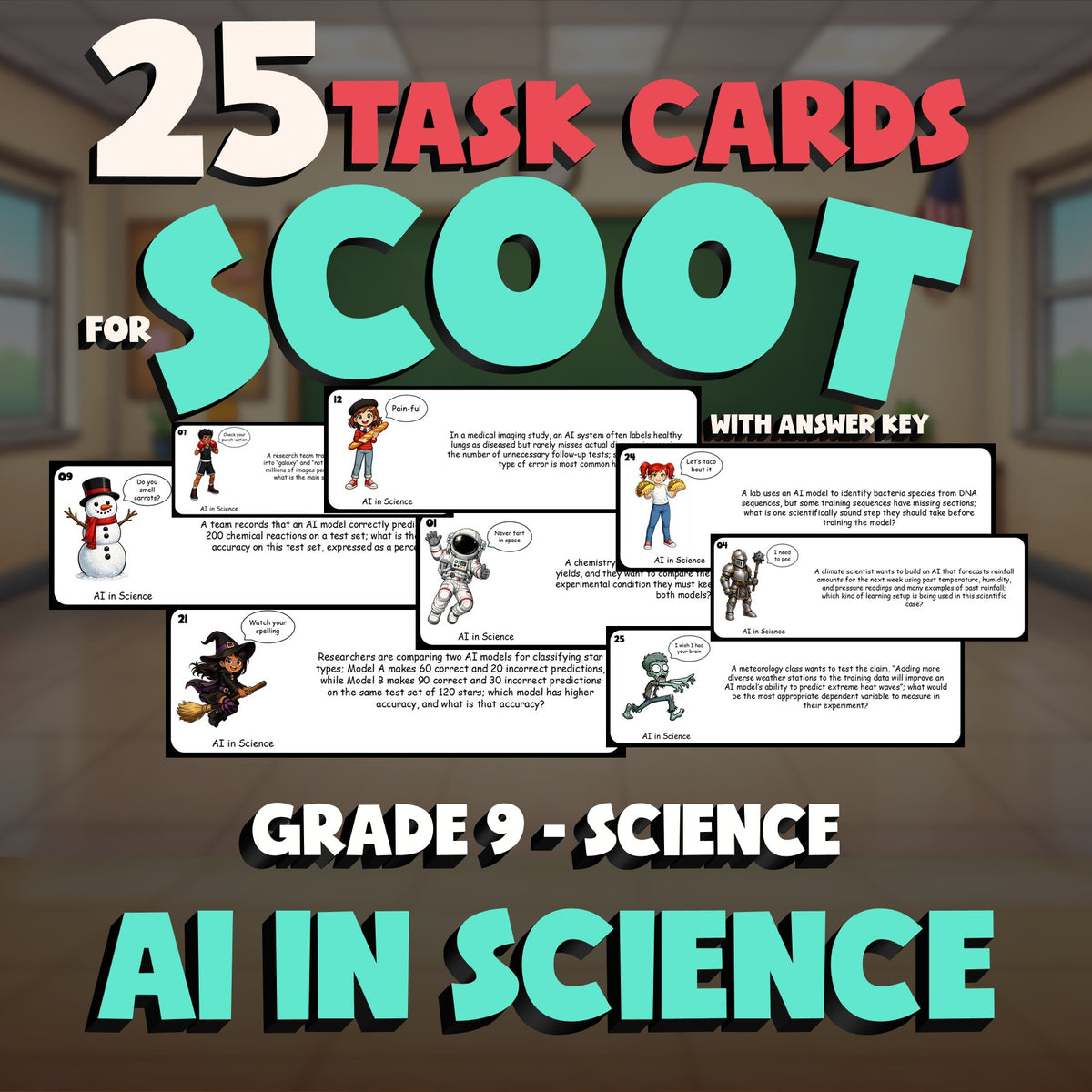 AI in Science SCOOT TASK CARDS Science Game - No Prep Grade 9 Review Activity