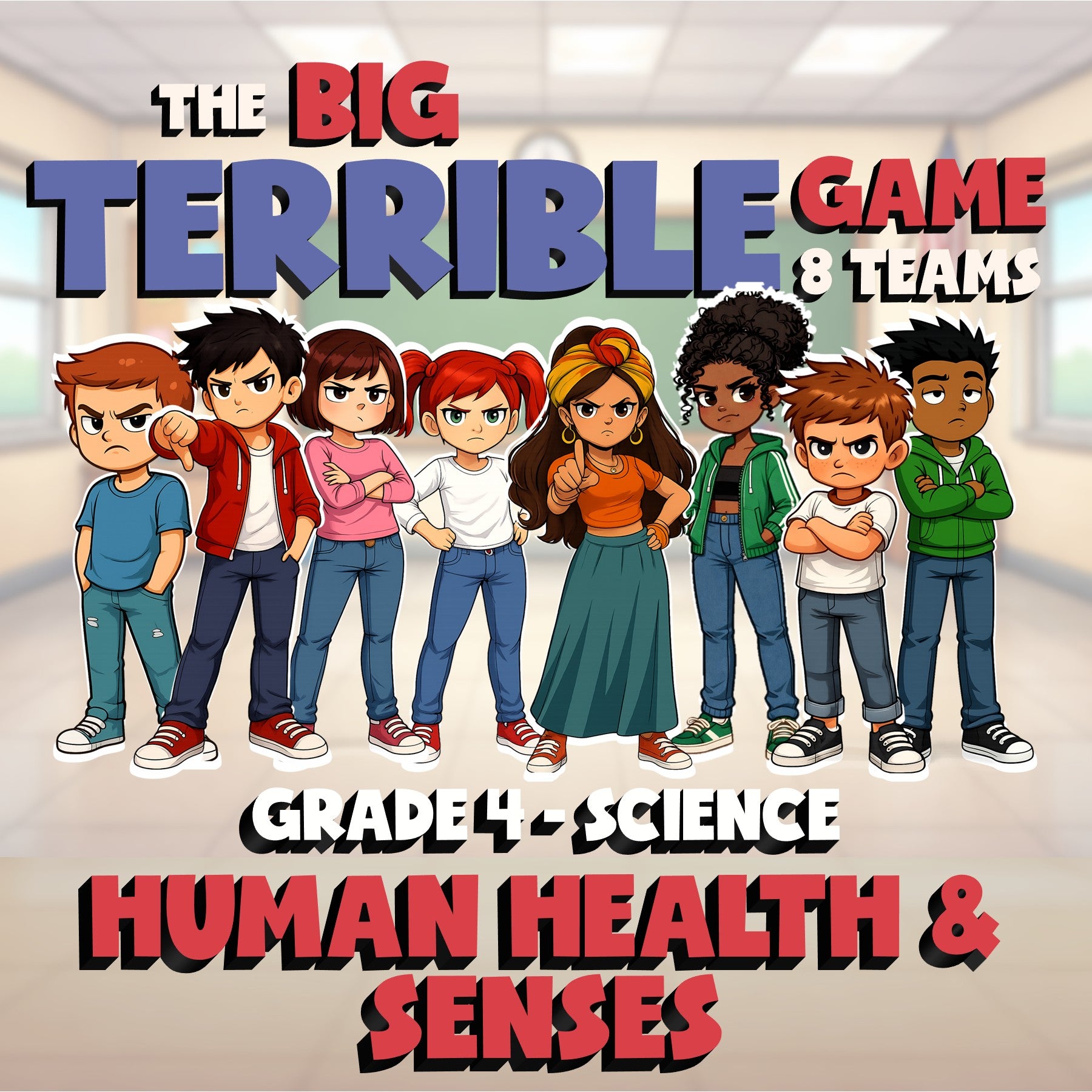 Human Health & Senses BIG TERRIBLE GAME - No Prep Grade 4 Science Review