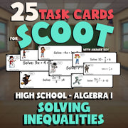 Solving Inequalities SCOOT TASK CARDS Math Game - No Prep Algebra 1 Review