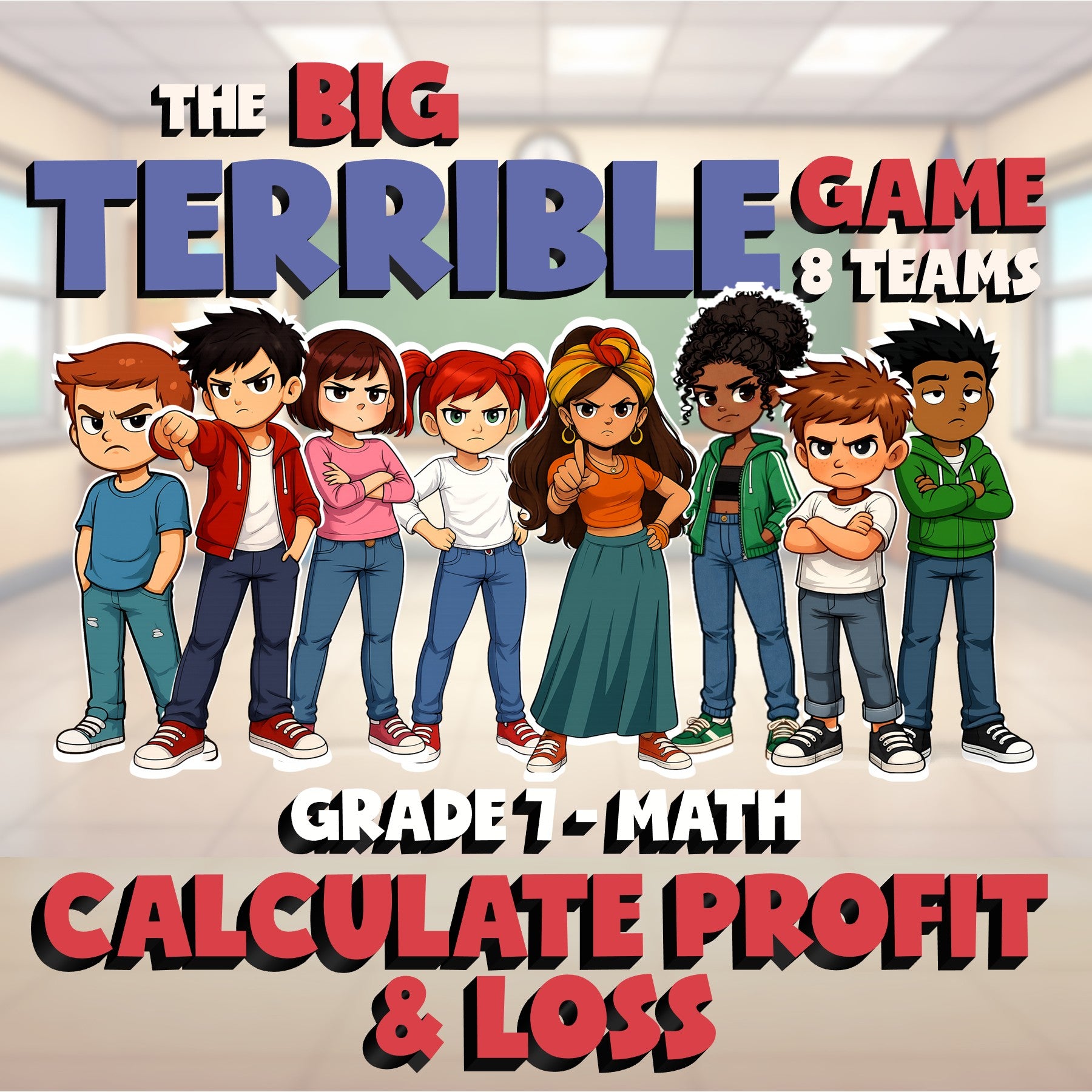 Calculate Profit & Loss BIG TERRIBLE GAME - No Prep Grade 7 Math Review Activity