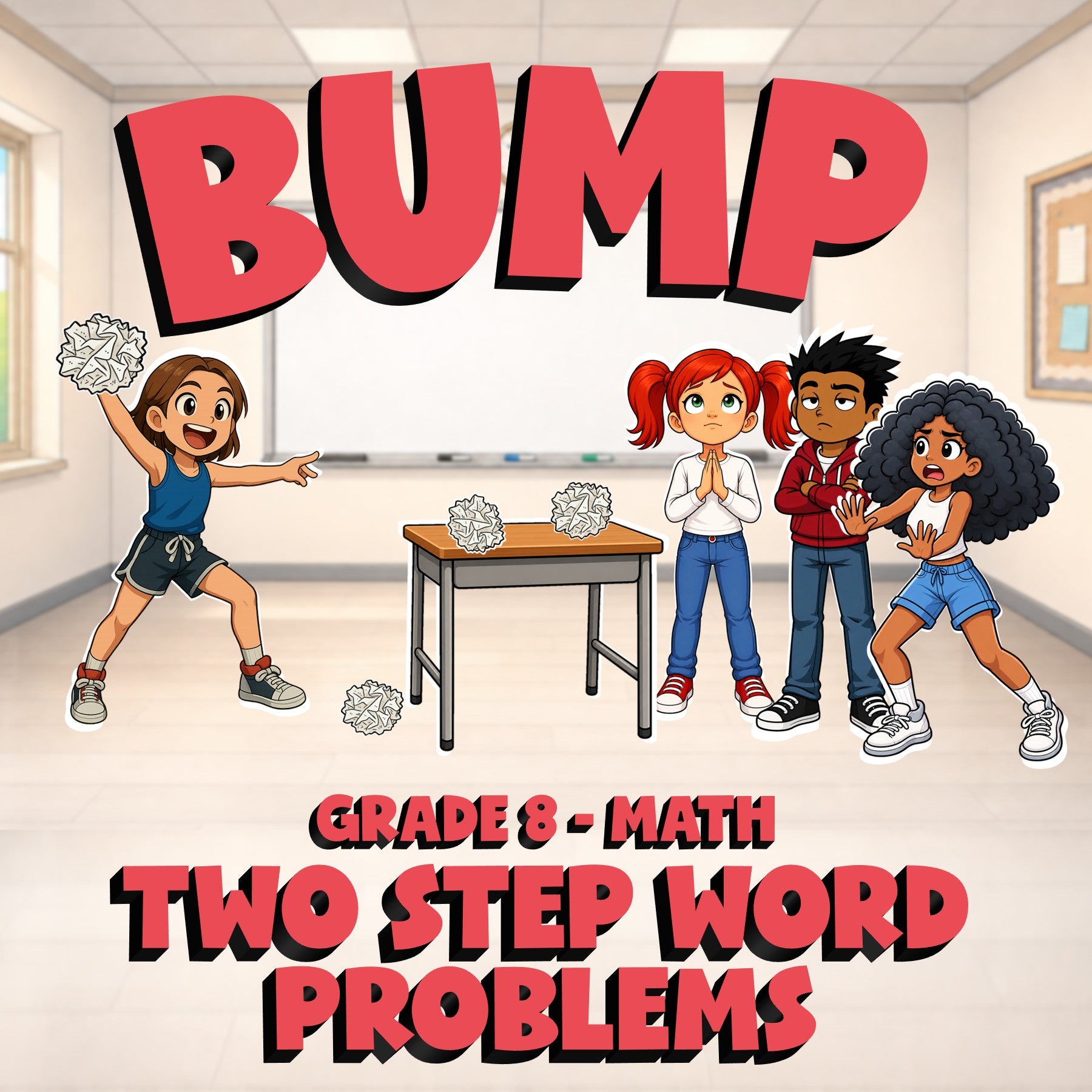 Two Step Word Problems BUMP Math Game - No Prep Grade 8 Review Activity