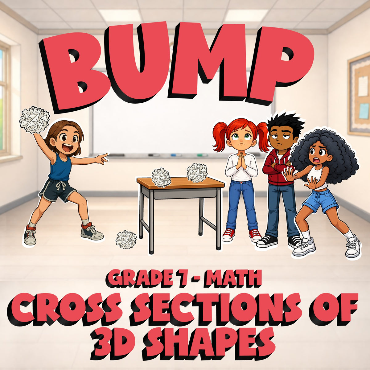 Cross Sections of 3D Shapes BUMP Math Game - No Prep Grade 7 Review Activity