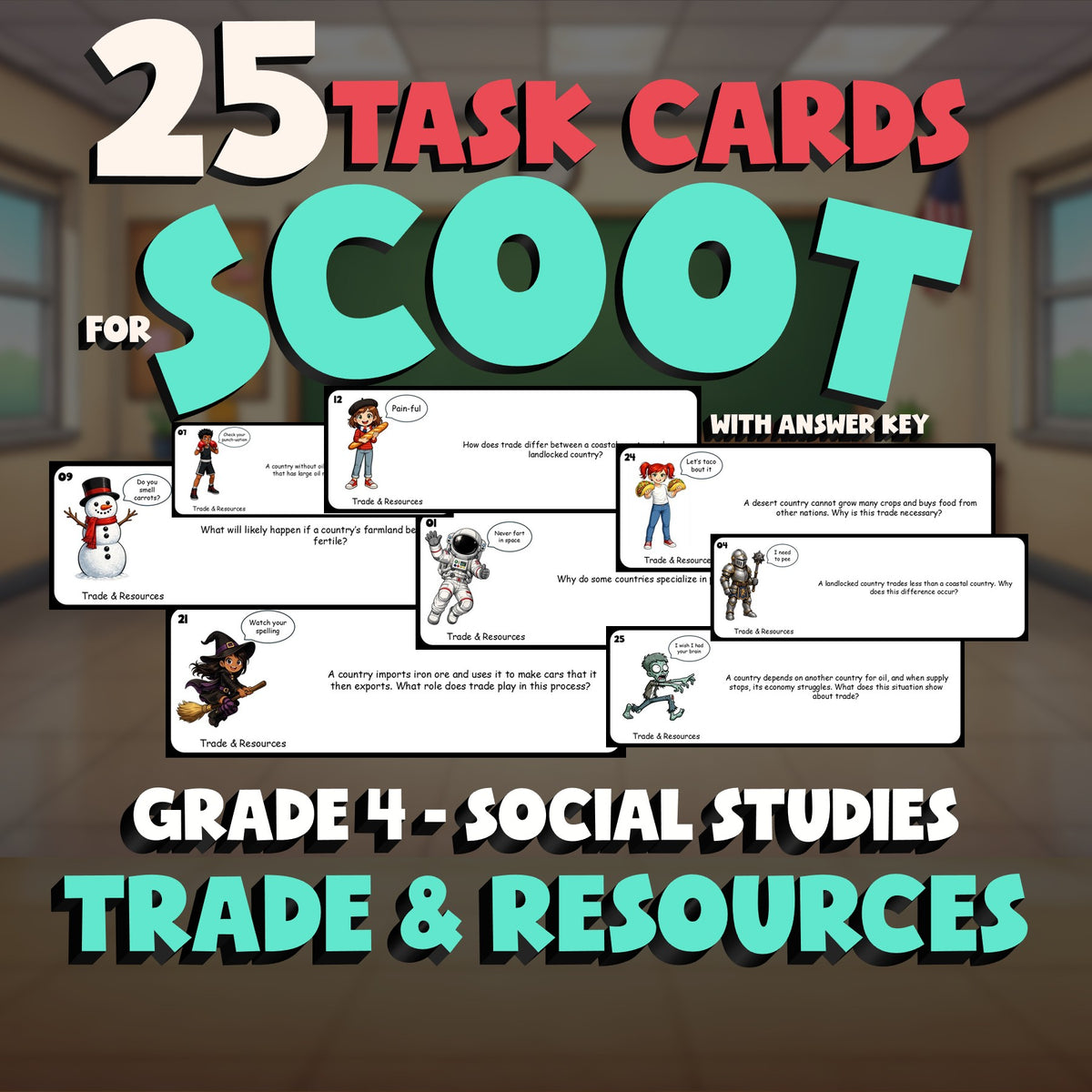 Trade & Resources SCOOT TASK CARDS Socials Game - No Prep Grade 4 Review