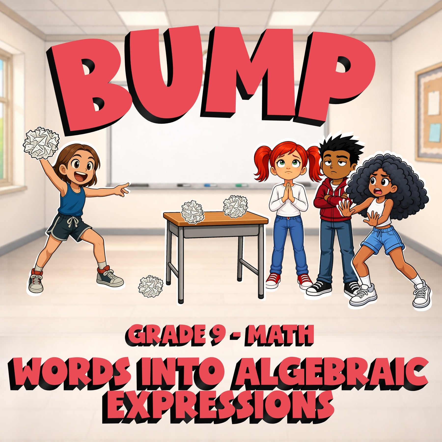 Words into Algebraic Expressions BUMP Math Game - No Prep Grade 9 Review