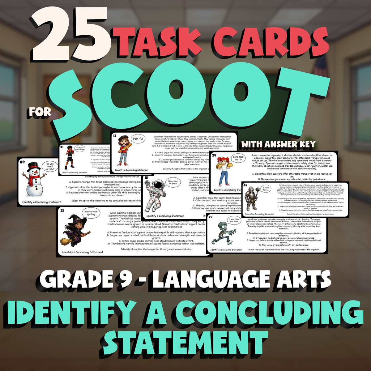 Identify a Concluding Statement SCOOT TASK CARDS ELA Game - No Prep Grade 9