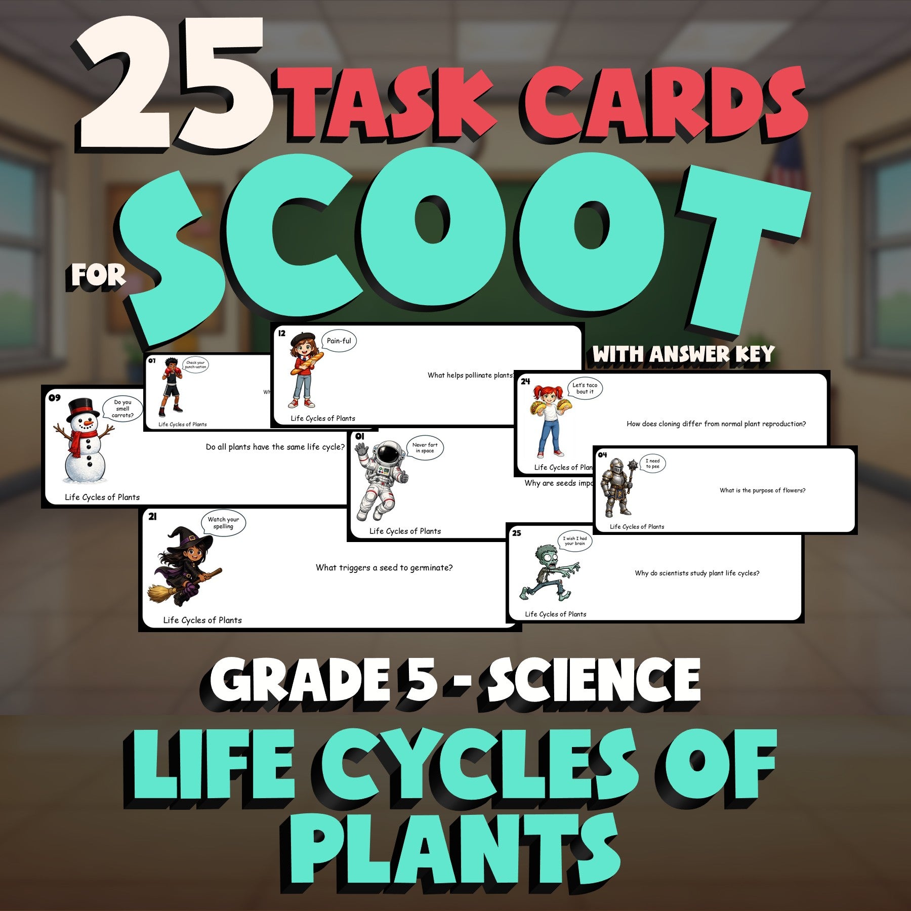 Life Cycles of Plants SCOOT TASK CARDS Science Game - No Prep Grade 5 Review