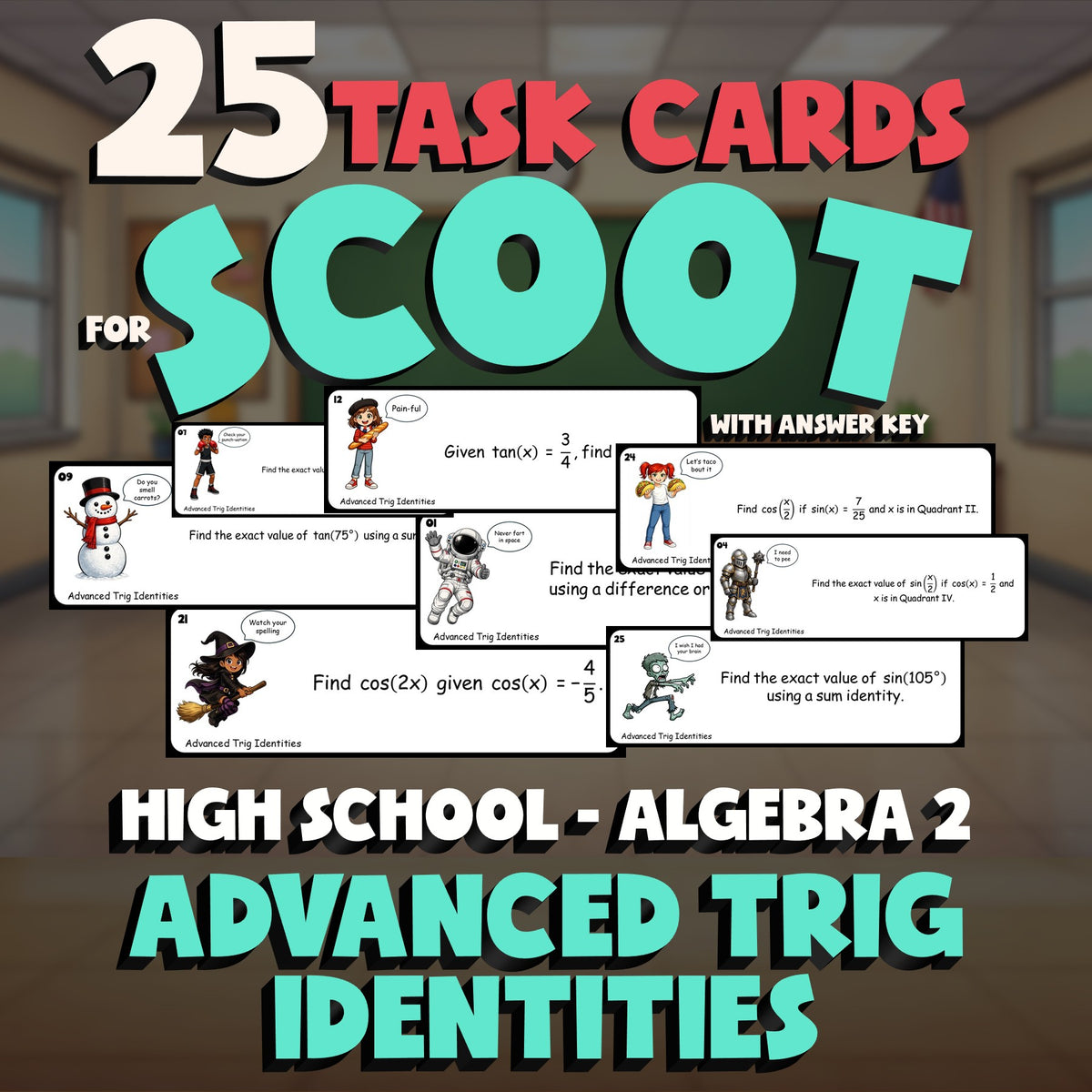 Advanced Trig Identities SCOOT TASK CARDS Math Game - No Prep Algebra 2 Review