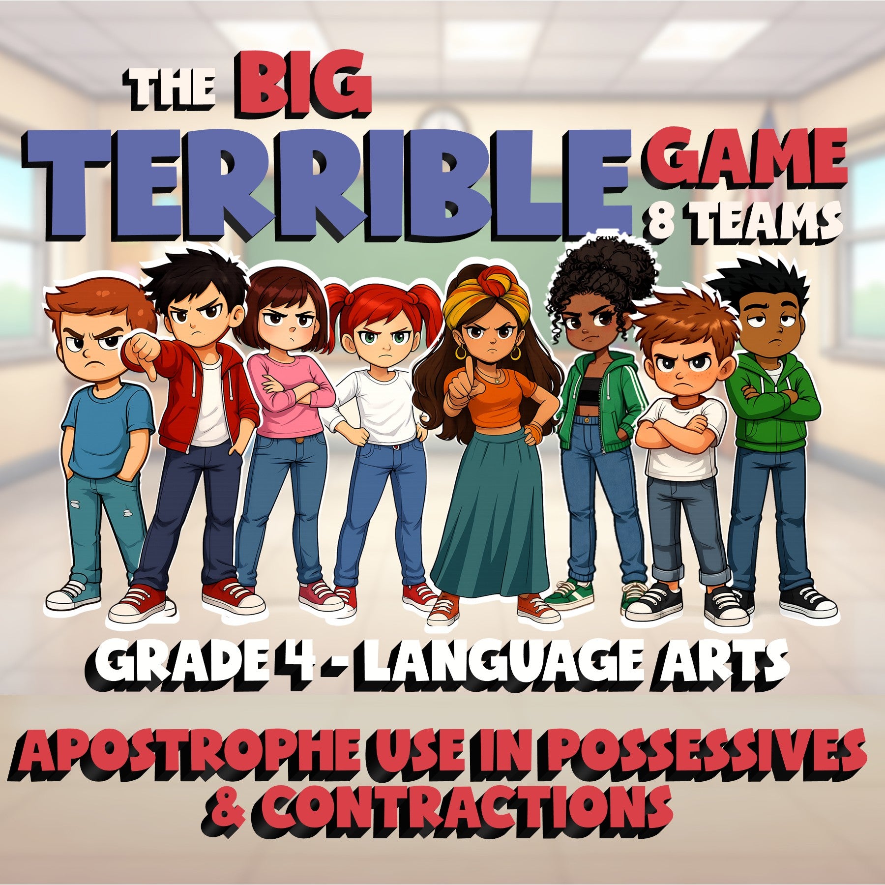 Apostrophe Use in Possessives & Contractions BIG TERRIBLE GAME - Grade 4 ELA