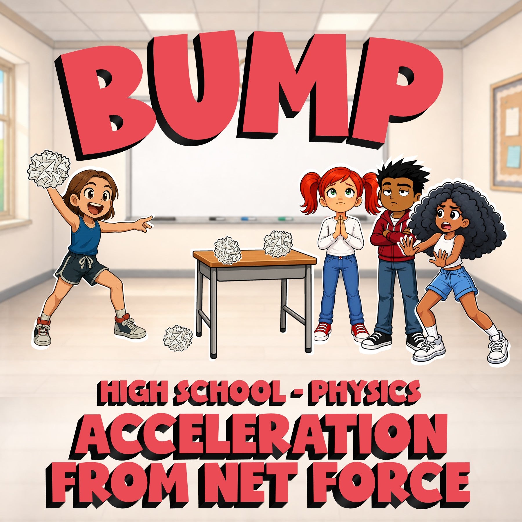 Acceleration from Net Force BUMP Science Game - No Prep Physics Review Activity