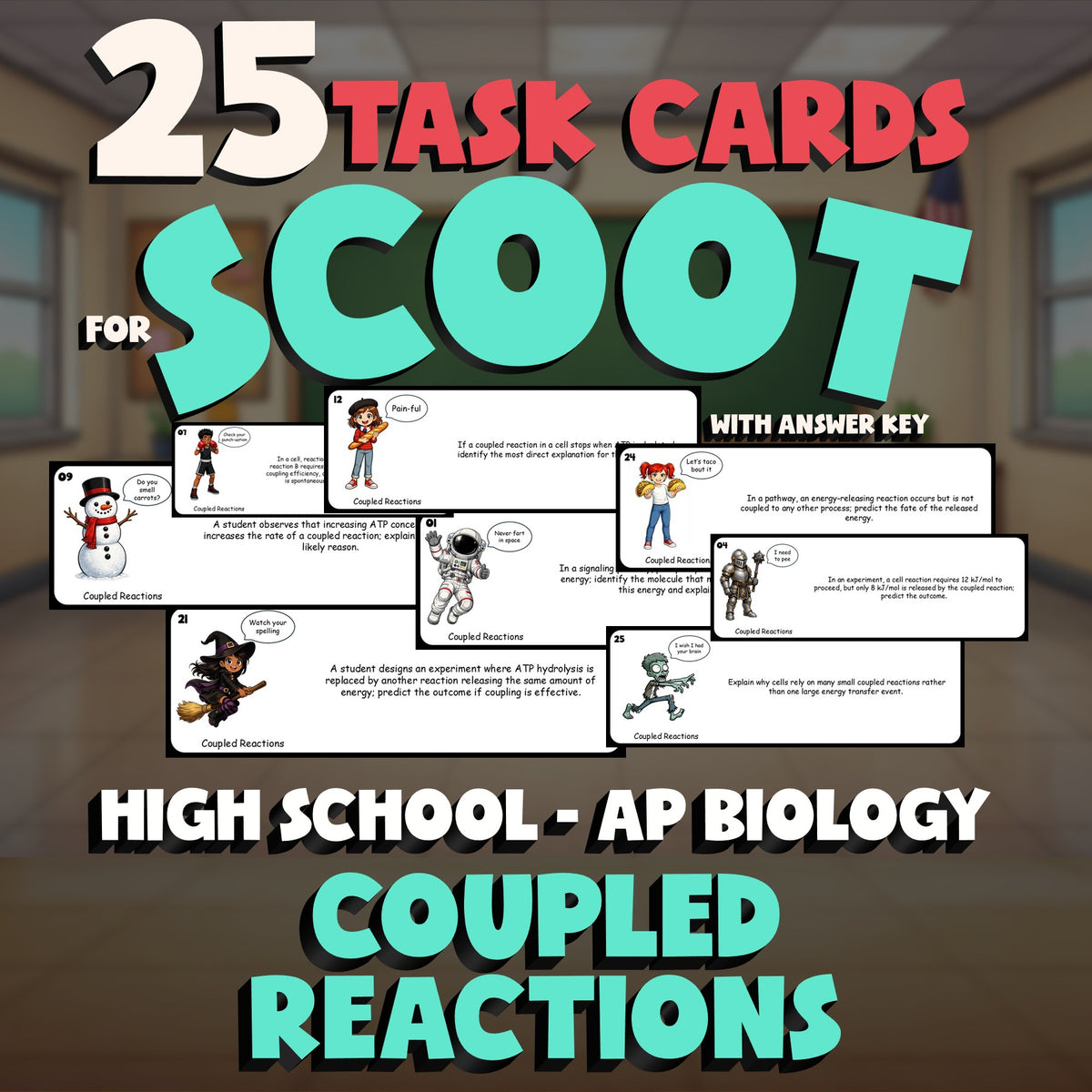 Coupled Reactions SCOOT TASK CARDS Science Game - No Prep AP Biology Review